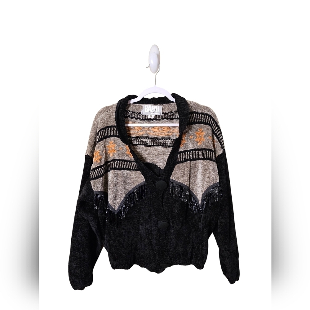 Vintage Babo button up sweater with beaded fringe. One size